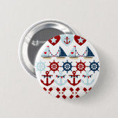 夏の航海のなテーマは帆ボートの舵輪を固定します 缶バッジ (正面&裏面)