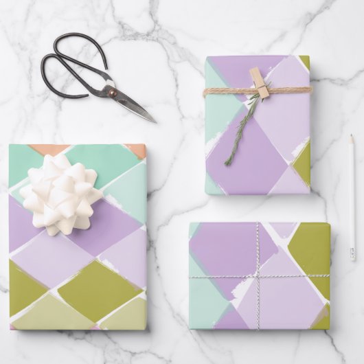 夏の色のパターンのダイヤモンドキッズ ラッピングペーパーシート (正面)