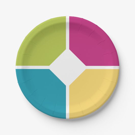 夏の色スタイリッシュ四半円点オプションのモノグラム ペーパープレート (正面)