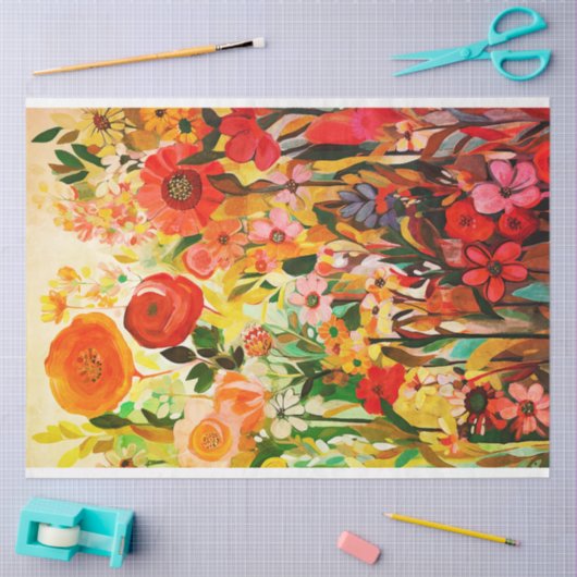 夏の色フラワー抽象芸術絵画のデコパージュ 薄葉紙 (クラフト)