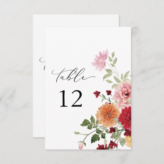 夏の色数々ののフローラ厚い表の番号 招待状 (正面/裏面)