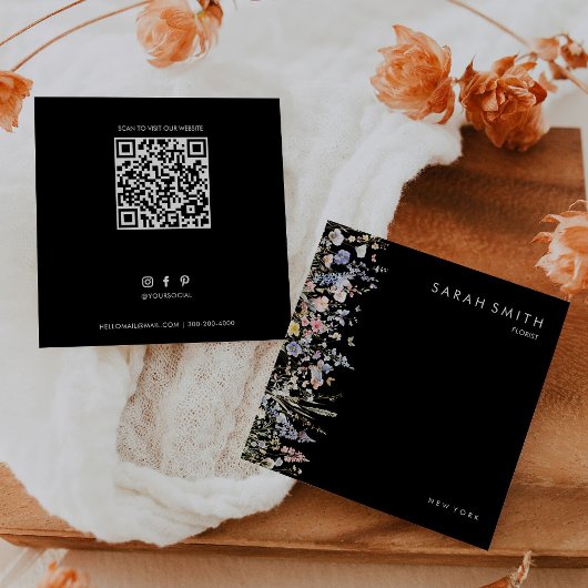 夏の色数々のワイルドフラワーフローリストQRコード スクエア名刺