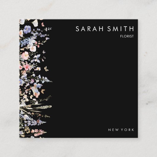 夏の色数々のワイルドフラワーフローリストQRコード スクエア名刺 (正面)