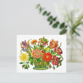 夏の花かごヴィンテージアート ポストカード (スタンド正面)