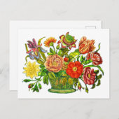 夏の花かごヴィンテージアート ポストカード (正面/裏面)