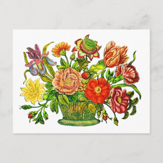 夏の花かごヴィンテージアート ポストカード (正面)