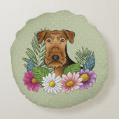 夏の花でアイレデールカラフルテリアの頭 ラウンドクッション (裏面)