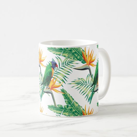 夏の花とカラフル鸚鵡 コーヒーマグカップ (正面右)