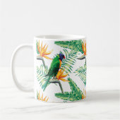 夏の花とカラフル鸚鵡 コーヒーマグカップ (左)