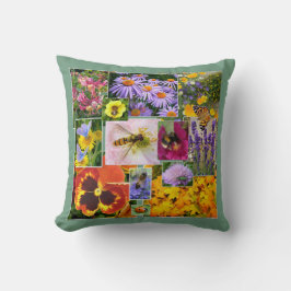 夏の花と虫のコラージュ クッション