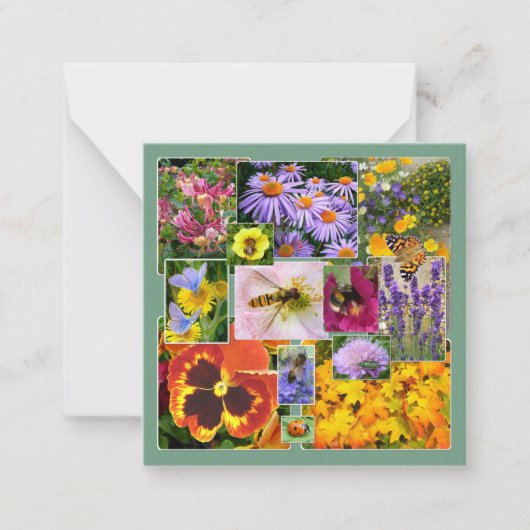 夏の花と虫のコラージュ ノートカード (正面)