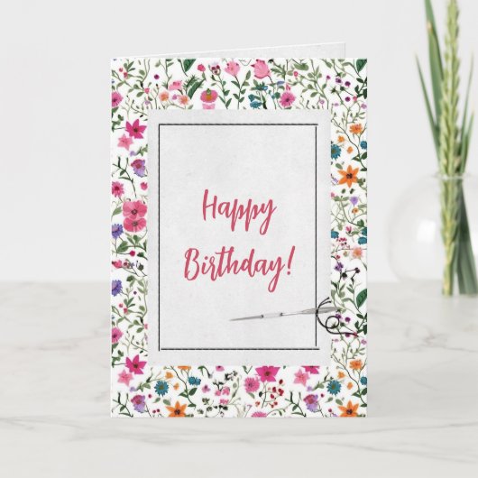 夏の花と針の誕生日 カード (正面)