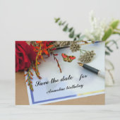 夏の花のノートフラット日付カードを保存 セーブザデート (スタンド正面)