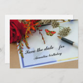 夏の花のノートフラット日付カードを保存 セーブザデート (正面/裏面)