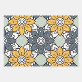 夏の花のパターン黄色い灰色 ラッピングペーパーシート (正面)