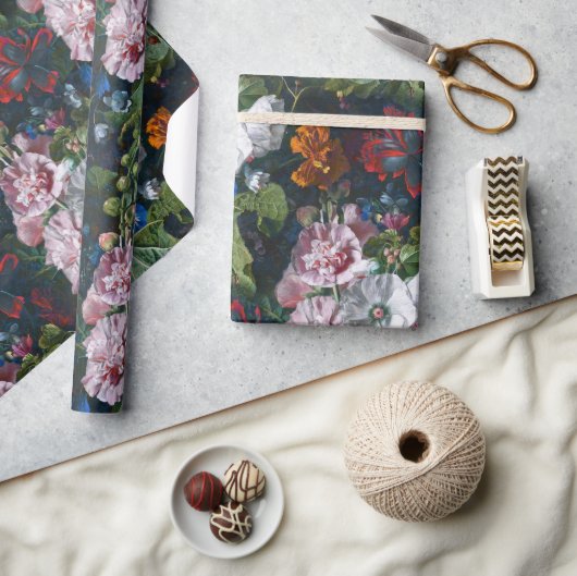 夏の花のパターン ラッピングペーパー (クラフト)