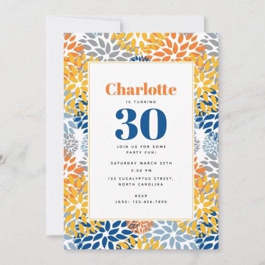 夏の花の抽象的な明るい色の誕生日 招待状 (正面)