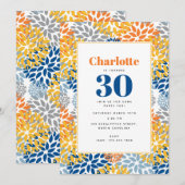 夏の花の抽象的な明るい色の誕生日 招待状 (正面/裏面)