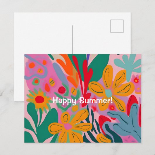 夏の花の抽象芸術パターンhappy summer ポストカード (正面/裏面)