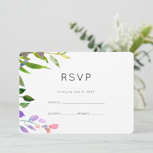 夏の花の水彩ウェディング出欠確認カード 招待状 (スタンド正面)