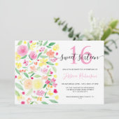 夏の花の水彩ピンクのスイート16写真 招待状 (スタンド正面)