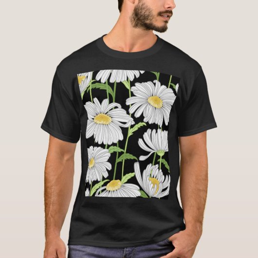 夏の花の継ぎ目のないパターン。 Tシャツ (正面)
