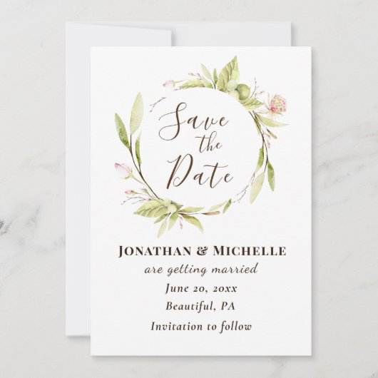 夏の花の緑のフローラ結婚枠 セーブザデート (正面)
