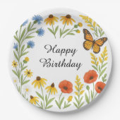 夏の花の誕生日お祝い紙皿 ペーパープレート (正面)
