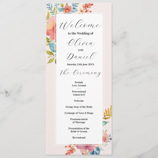 夏の花をモチーフにしたウェディングメニュー　式の詳細 プログラム (正面)