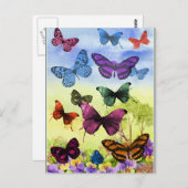 夏の花を持つかわいらし美しい蝶 ポストカード (正面/裏面)