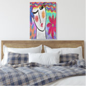 夏の花を持つ女性抽象芸術デジタルアート キャンバスプリント (インサイチュ (寝室))