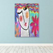 夏の花を持つ女性抽象芸術デジタルアート キャンバスプリント (インサイチュ (ウッドフロア))