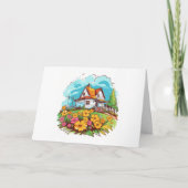 夏の花を添えた牧場風住宅のメモ用紙 カード (正面)