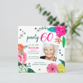 夏の花を添えた60歳の誕生日パーティーの写真 招待状 (スタンド正面)