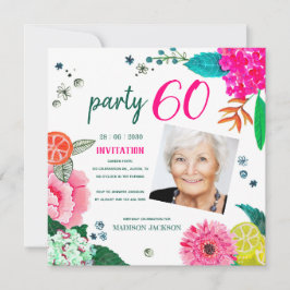 夏の花を添えた60歳の誕生日パーティーの写真 招待状