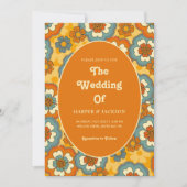 夏の花カラフル柄Groovyレトロボホ 招待状 (正面)