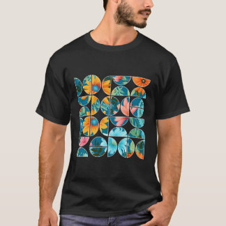 夏の花フローラ植物幾何学ハーフCir Tシャツ