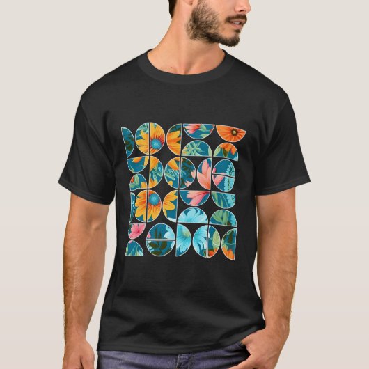 夏の花フローラ植物幾何学ハーフCir Tシャツ (正面)