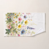 夏の花ホワイトタオルの上にワイルドフラワー バスタオルセット (ハンドタオル)