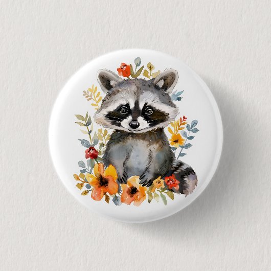 夏の花ラクーン水色 缶バッジ (正面)