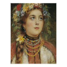 夏の花冠を飾るロシアの美人ポスター