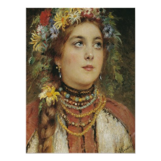 夏の花冠を飾るロシアの美人ポスター ポスター (正面)
