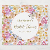 夏の花咲く蝶のブライダルシャワーカスタム スパークリングワインラベル (シングルラベル)