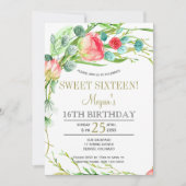 夏の花園での優雅なローズガーデン スイート16 招待状 (正面)