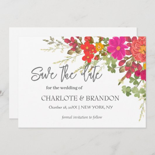 夏の花園の野生の花の結婚式 セーブザデート (正面/裏面)