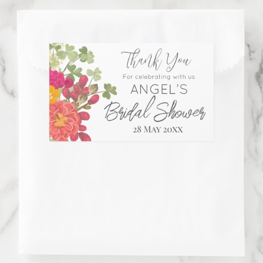 夏の花園 ブライダルシャワーのお礼 長方形シール (バッグ)