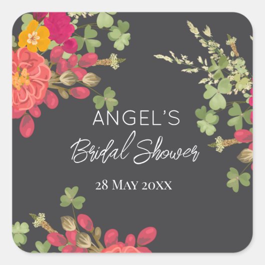 夏の花園 ブライダルシャワー スクエアシール (正面)
