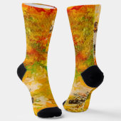 夏の花抽象芸術オレンジ金ゴールド黄 ソックス (傾斜あり)