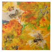 夏の花抽象芸術オレンジ金ゴールド黄 タイル (正面)