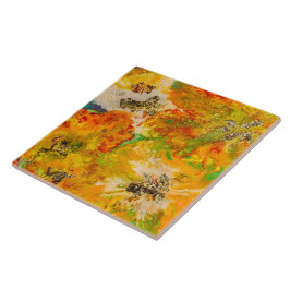 夏の花抽象芸術オレンジ金ゴールド黄 タイル